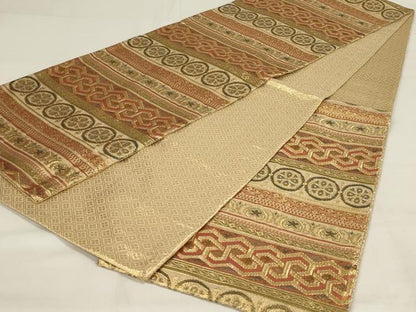 平和屋着物◎佐賀錦　六通柄袋帯　横段花丸文　金糸　正絹　逸品　AABD9307ou