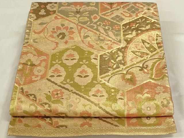 平和屋着物◎佐賀錦　六通柄袋帯　更紗花文　金糸　正絹　逸品　AABD9308ou
