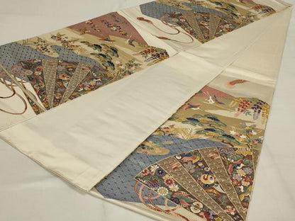 平和屋着物◎六通柄袋帯 唐織 扇面吉祥花文 正絹 逸品 AABD9314ou
