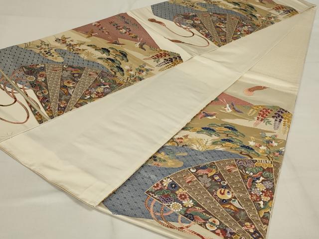 平和屋着物◎六通柄袋帯 唐織 扇面吉祥花文 正絹 逸品 AABD9314ou