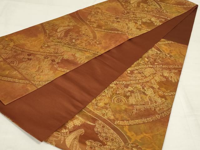 平和屋着物◎六通柄袋帯　鳳凰花文　金糸　正絹　逸品　AABD9317ou