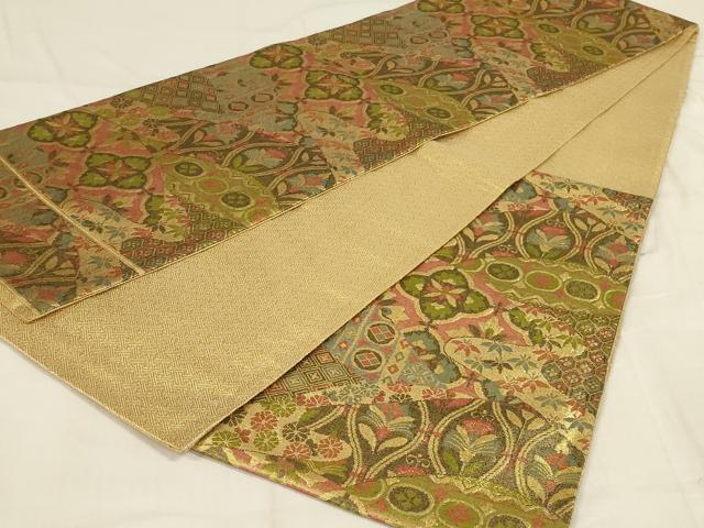 平和屋着物◎佐賀錦 六通柄袋帯 吉祥花文 金糸 正絹 逸品 AABD9318ou