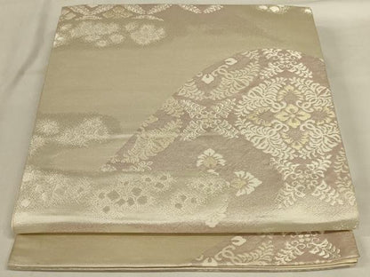 平和屋着物◎六通柄袋帯 遠山霞花文 金銀糸 正絹 逸品 AABD9319ou