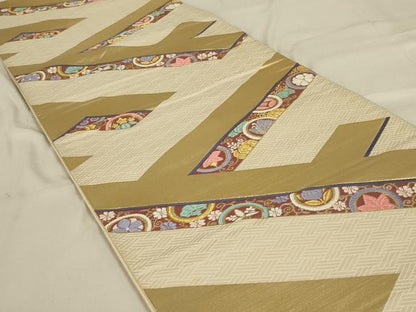 平和屋着物◎六通柄袋帯　花蝶文　金糸　正絹　逸品　AABD9320ou