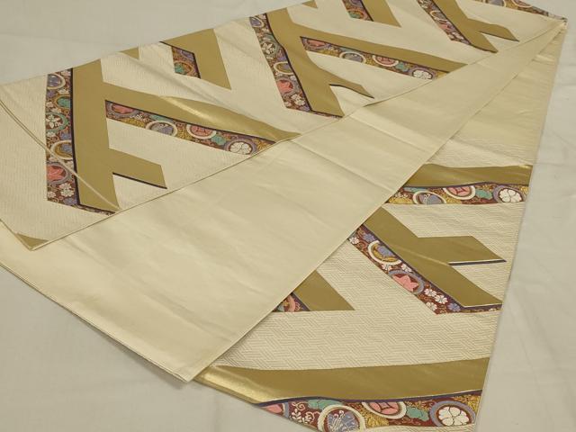 平和屋着物◎六通柄袋帯　花蝶文　金糸　正絹　逸品　AABD9320ou