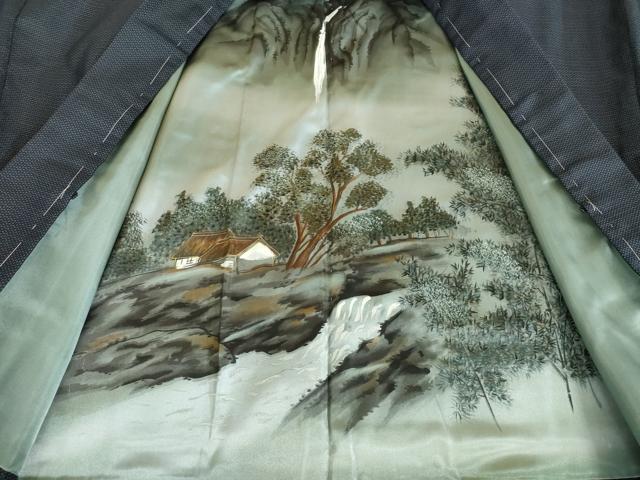 平和屋着物●男性　紬　アンサンブル　亀甲文　正絹　逸品　未使用　AABD9328ck