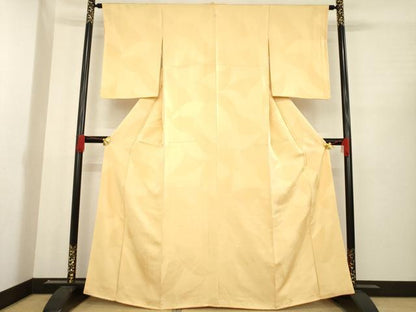 平和屋着物●上質な色無地 花尽くし地紋 萱草色 正絹 逸品 AABD9329ck
