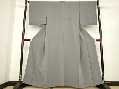 平和屋着物●上質な色無地 縞地紋 江戸鼠色 正絹 逸品 AABD9338ck