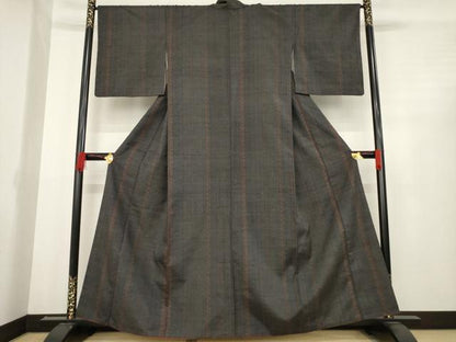 平和屋着物●上質な小紋 紬地 花間道 正絹 逸品 AABD9374ck