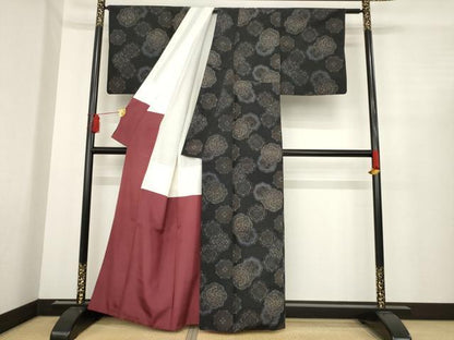 平和屋着物●上質な紬　花鳥文　正絹　逸品　AABD9385ck
