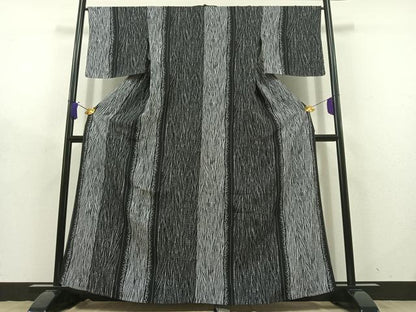 平和屋着物▽上質な小紋 単衣 杢目文様 黒地 正絹 逸品 未使用 AABD9401jh
