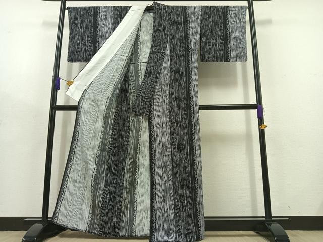 平和屋着物▽上質な小紋　単衣　杢目文様　黒地　正絹　逸品　未使用　AABD9401jh 平和屋着物▽上質な小紋 単衣 杢目文様 黒地 正絹 逸品 未