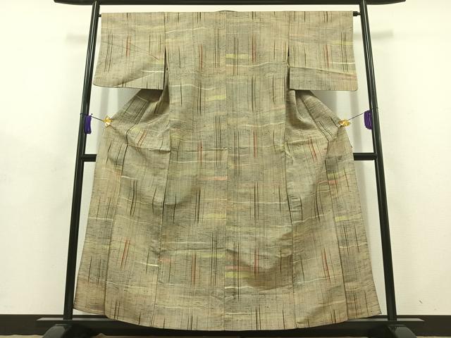 平和屋着物▽上質な紬 単衣 縞 逸品 AABD9402jh