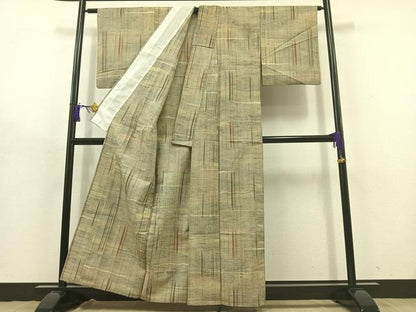 平和屋着物▽上質な紬 単衣 縞 逸品 AABD9402jh