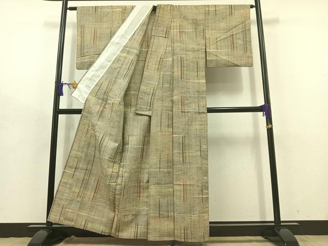 平和屋着物▽上質な紬 単衣 縞 逸品 AABD9402jh