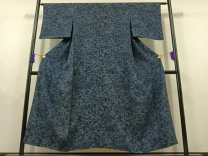 平和屋着物▽上質な小紋 単衣 型染め 草花文 さが美扱い 正絹 逸品 AABD9407jh
