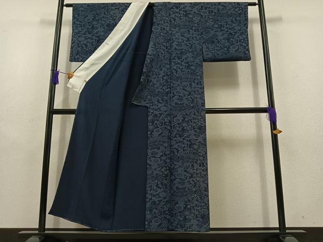 平和屋着物▽上質な小紋 単衣 型染め 草花文 さが美扱い 正絹 逸品 AABD9407jh