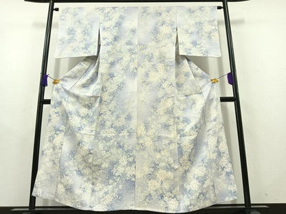 平和屋着物▽上質な小紋 単衣 手描き 草花文 暈し染め 正絹 逸品 AABD9408jh