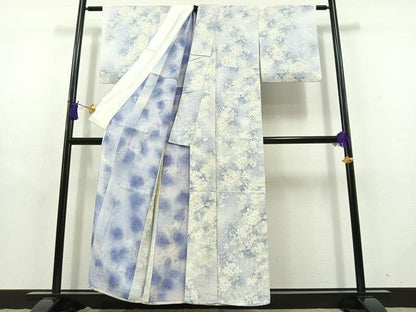平和屋着物▽上質な小紋 単衣 手描き 草花文 暈し染め 正絹 逸品 AABD9408jh