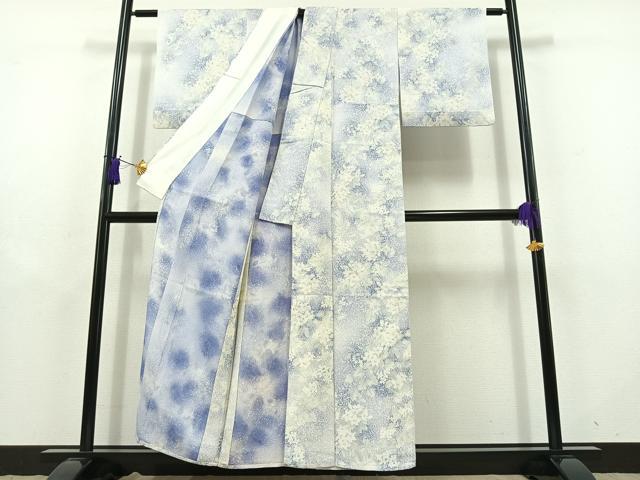 平和屋着物▽上質な小紋 単衣 手描き 草花文 暈し染め 正絹 逸品 AABD9408jh