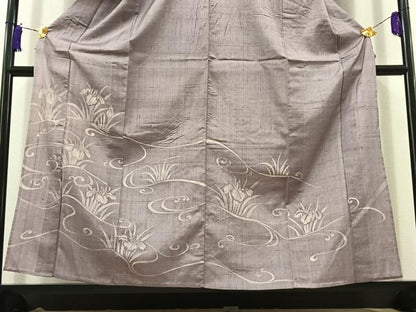 平和屋着物▽訪問着 単衣 紬地 流水杜若文 正絹 逸品 AABD9410jh