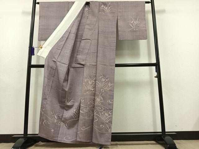 平和屋着物▽訪問着　単衣　紬地　流水杜若文　正絹　逸品　AABD9410jh 平和屋着物▽訪問着 単衣 紬地 流水杜若文 正絹 逸品 AABD9410jh