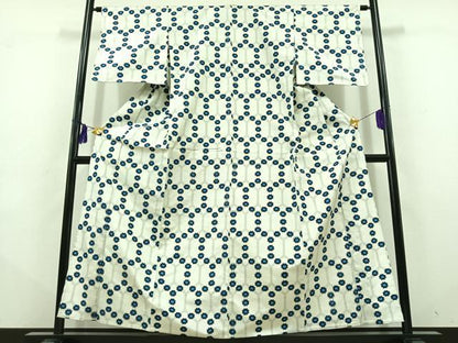 平和屋着物▽上質な紬 単衣 亀甲花文 正絹 逸品 AABD9411jh