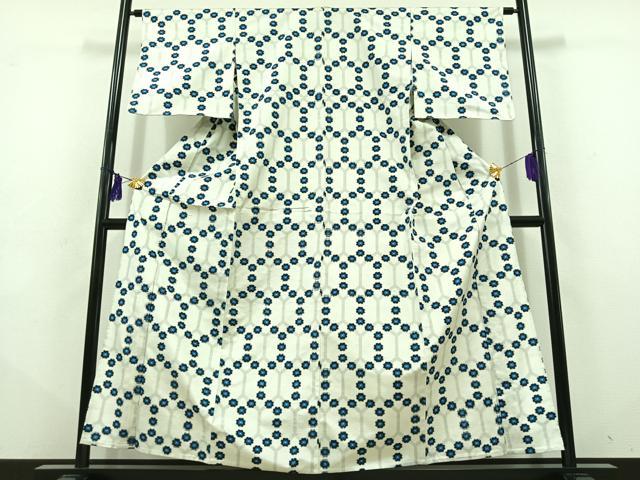 平和屋着物▽上質な紬 単衣 亀甲花文 正絹 逸品 AABD9411jh