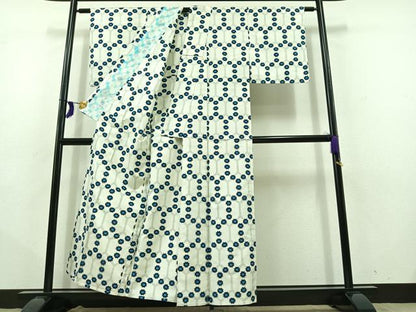 平和屋着物▽上質な紬 単衣 亀甲花文 正絹 逸品 AABD9411jh