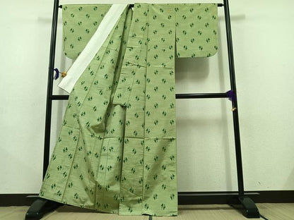 平和屋着物▽上質な紬 単衣 幾何学文様 正絹 逸品 AABD9412jh