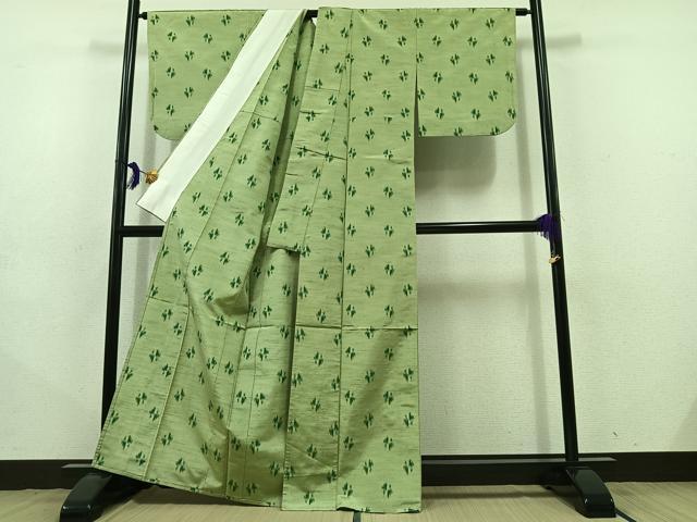平和屋着物▽上質な紬 単衣 幾何学文様 正絹 逸品 AABD9412jh