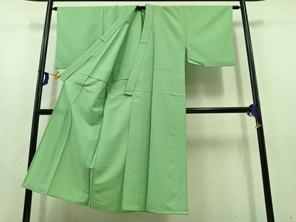 平和屋着物▽男性 色無地 単衣 若緑色 洗える着物 AABD9417jh