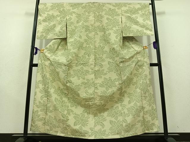 平和屋着物▽本場大島紬 単衣 草花文 正絹 逸品 AABD9418jh