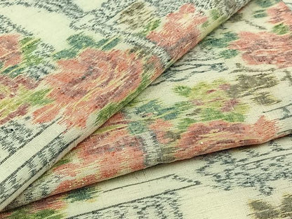 平和屋着物▽上質な紬 単衣 草花文 正絹 逸品 AABD9419jh