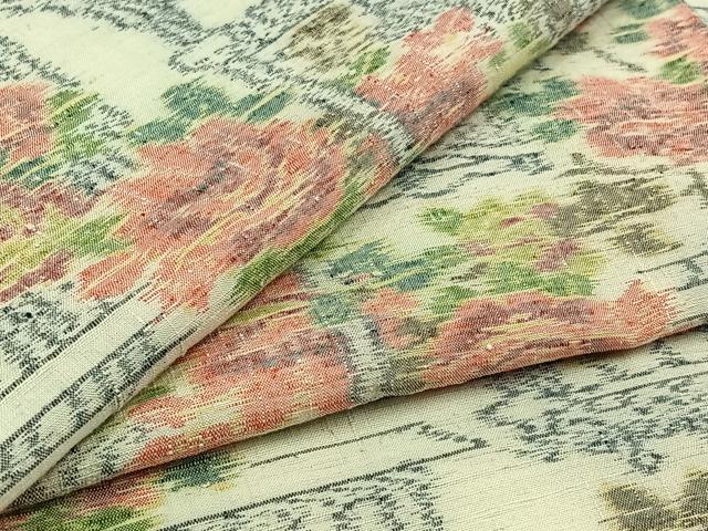平和屋着物▽上質な紬 単衣 草花文 正絹 逸品 AABD9419jh