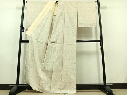 平和屋着物▽上質な紬 単衣 幾何学文様 正絹 逸品 AABD9421jh