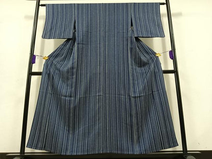 平和屋着物▽上質な小紋 単衣 縞 正絹 逸品 AABD9423jh