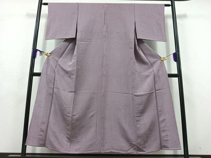 平和屋着物▽上質な色無地 単衣 草葉地紋 鳩羽色 正絹 逸品 AABD9424jh