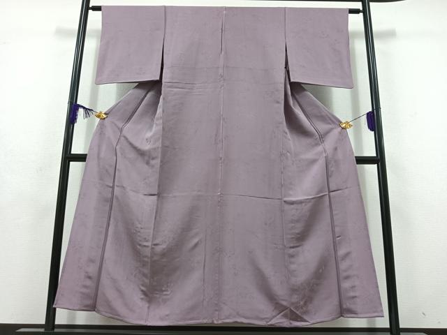 平和屋着物▽上質な色無地 単衣 草葉地紋 鳩羽色 正絹 逸品 AABD9424jh