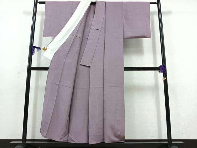 平和屋着物▽上質な色無地 単衣 草葉地紋 鳩羽色 正絹 逸品 AABD9424jh