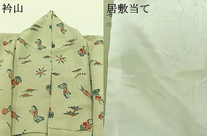 平和屋着物▽上質な小紋 単衣 型染め 人物文 鬼しぼ縮緬 正絹 逸品 AABD9426jh