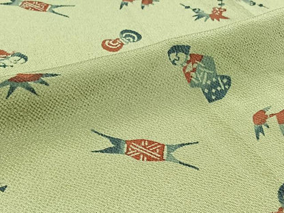 平和屋着物▽上質な小紋 単衣 型染め 人物文 鬼しぼ縮緬 正絹 逸品 AABD9426jh