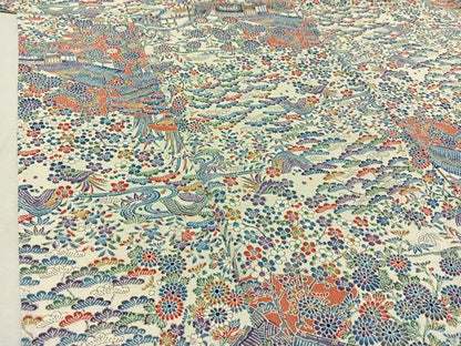 平和屋着物▽上質な小紋　単衣　風景花文　鬼しぼ縮緬　正絹　逸品　AABD9432jh