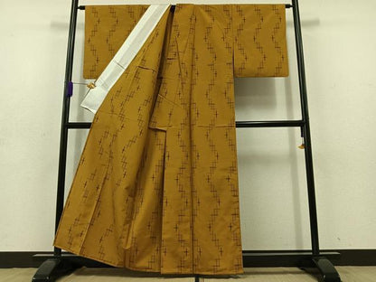平和屋着物▽上質な紬　単衣　十字絣　正絹　逸品　AABD9433jh