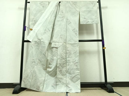 平和屋着物▽上質な紬 単衣 飛鶴文 正絹 逸品 AABD9436jh