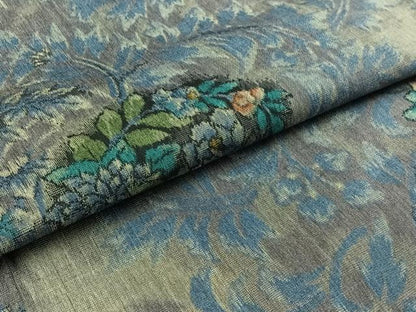 平和屋着物▽上質な紬 単衣 草花文 正絹 逸品 AABD9437jh