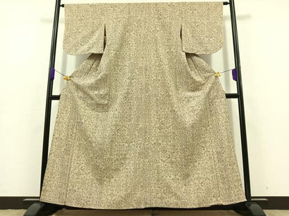 平和屋着物▽本塩沢 単衣 草花文 正絹 逸品 AABD9439jh