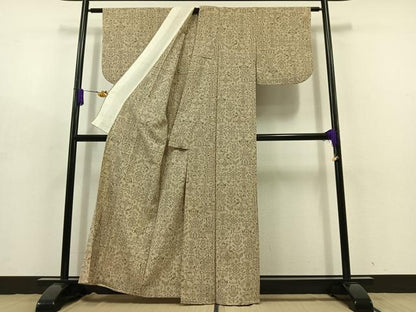 平和屋着物▽本塩沢 単衣 草花文 正絹 逸品 AABD9439jh