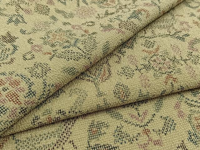 平和屋着物▽本塩沢 単衣 草花文 正絹 逸品 AABD9439jh