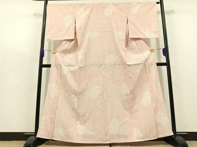 平和屋着物▽本塩沢 単衣 110亀甲 亀甲花文 正絹 逸品 AABD9440jh